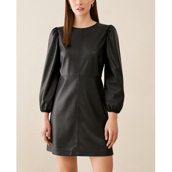 Ann Taylor Vegan Leather Long Sleeve Dress Petite - Picture 1 of 8